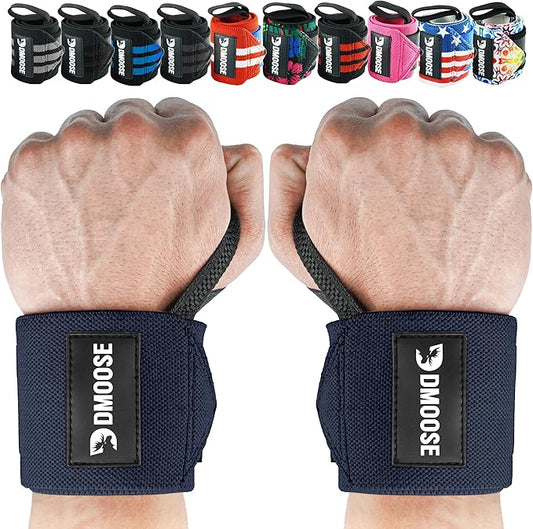 DMoose Fitness Wrist Wraps for Weightlifting - IPL Approved Premium Lifting Straps with Thumb Loops for Powerlifting, Bodybuilding & Weight Lifting, Compression Gym Wrist Support for Working Out
