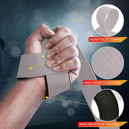 ihuan Wrist Straps for Weight Lifting - Lifting Straps for Weightlifting | Gym Wrist Wraps with Extra Hand Grips Support for Strength Training | Bodybuilding | Deadlifting