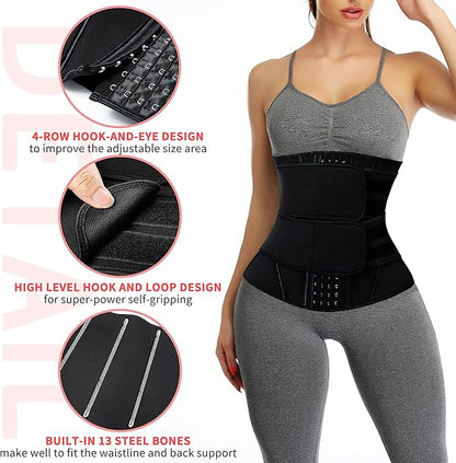 KIWI RATA Neoprene Sauna Waist Trainer Corset Sweat Belt for Women Compression Cincher Band Workout Fitness Back Support