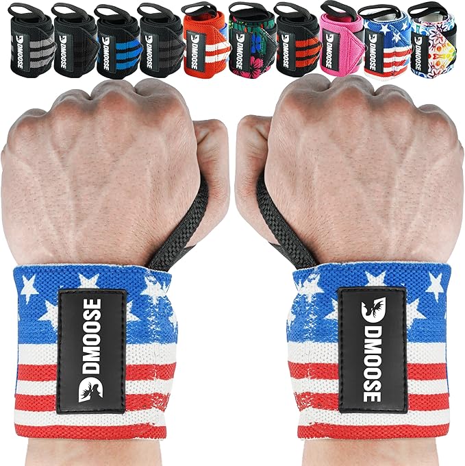 DMoose Fitness Wrist Wraps for Weightlifting - IPL Approved Premium Lifting Straps with Thumb Loops for Powerlifting, Bodybuilding & Weight Lifting, Compression Gym Wrist Support for Working Out