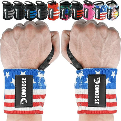 DMoose Fitness Wrist Wraps for Weightlifting - IPL Approved Premium Lifting Straps with Thumb Loops for Powerlifting, Bodybuilding & Weight Lifting, Compression Gym Wrist Support for Working Out