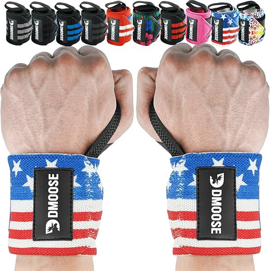 DMoose Fitness Wrist Wraps for Weightlifting - IPL Approved Premium Lifting Straps with Thumb Loops for Powerlifting, Bodybuilding & Weight Lifting, Compression Gym Wrist Support for Working Out