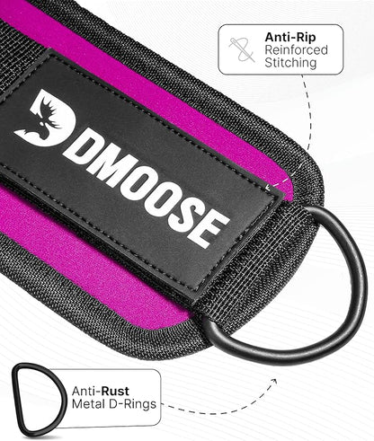 DMoose Fitness Ankle Straps for Cable Machines - One Size Fit with Premium Padding, Glute Kickback Ankle Strap for Women & Men, Cable Attachments for Gym, Booty Workouts, Leg Extension & Hip Abductors