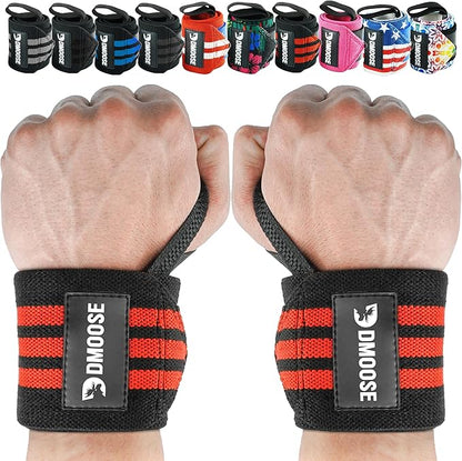 DMoose Fitness Wrist Wraps for Weightlifting - IPL Approved Premium Lifting Straps with Thumb Loops for Powerlifting, Bodybuilding & Weight Lifting, Compression Gym Wrist Support for Working Out