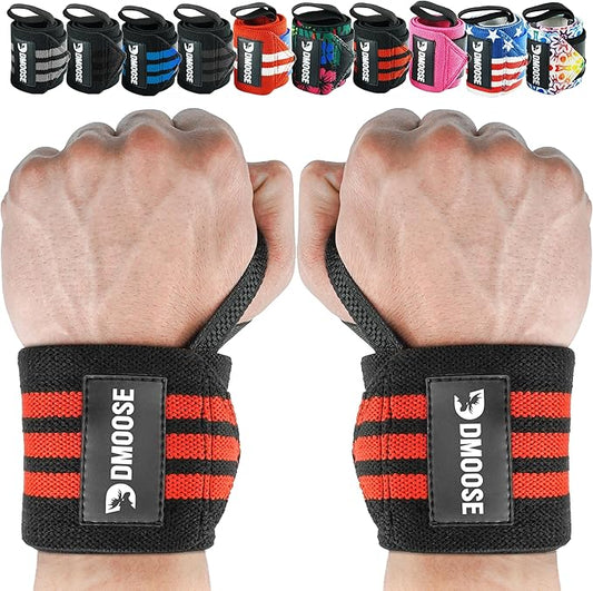 DMoose Fitness Wrist Wraps for Weightlifting - IPL Approved Premium Lifting Straps with Thumb Loops for Powerlifting, Bodybuilding & Weight Lifting, Compression Gym Wrist Support for Working Out