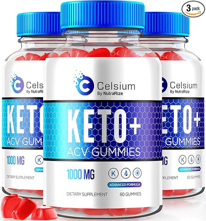 (3 Pack) Celsium Keto ACV Gummies, Celsium Keto + ACV Advanced Formula, Celsius Keto Plus 1000MG Apple Cider Vinegar, All-Natural Keto Official, Celsium Dietary Supplement, Reviews (180 Gummies)