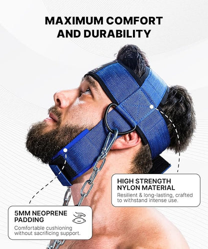 DMoose Neck Harness for Weight Lifting - 30" Heavy Duty Steel Chain - Neck Exerciser, Trainer & Strengthener for Injury Recovery Support & Workout- Adjustable Head & Chin Strap