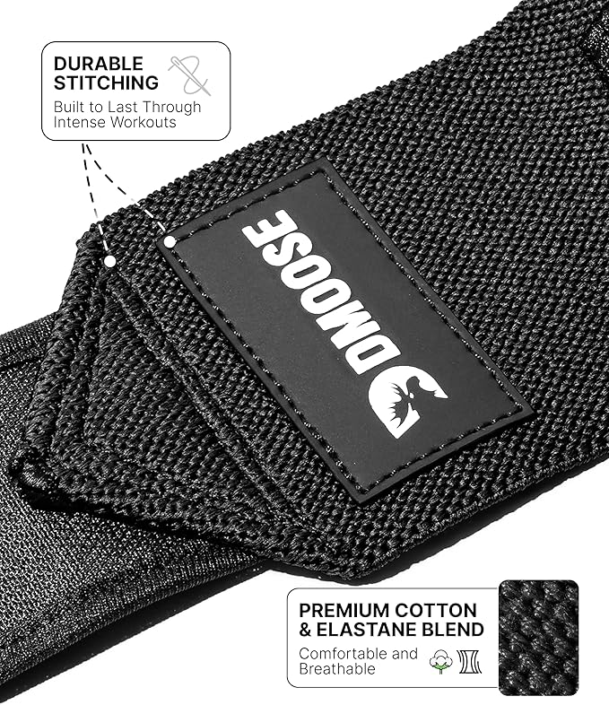 DMoose Fitness Wrist Wraps for Weightlifting - IPL Approved Premium Lifting Straps with Thumb Loops for Powerlifting, Bodybuilding & Weight Lifting, Compression Gym Wrist Support for Working Out