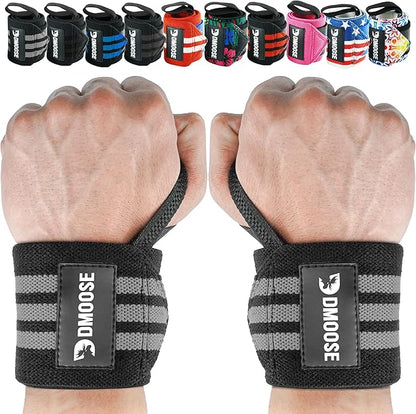 DMoose Fitness Wrist Wraps for Weightlifting - IPL Approved Premium Lifting Straps with Thumb Loops for Powerlifting, Bodybuilding & Weight Lifting, Compression Gym Wrist Support for Working Out
