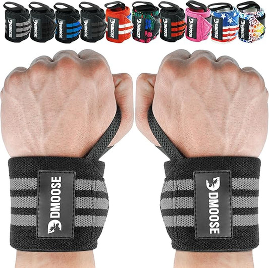 DMoose Fitness Wrist Wraps for Weightlifting - IPL Approved Premium Lifting Straps with Thumb Loops for Powerlifting, Bodybuilding & Weight Lifting, Compression Gym Wrist Support for Working Out