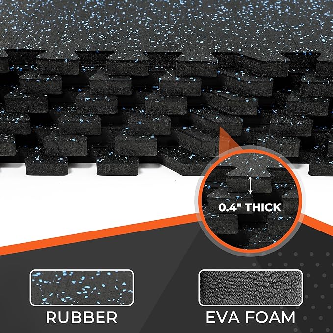 SUPERJARE 0.4 Inch Gym Flooring for Home Gym 24 Tiles 24" x 24" Workout (96 sqft)