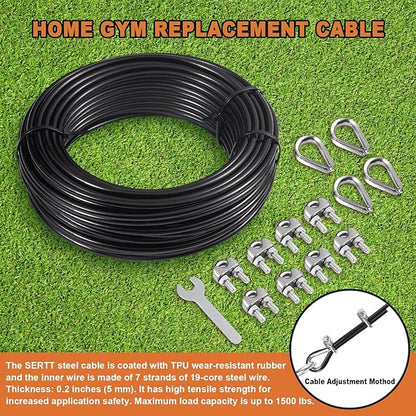 SERTT Replacement Cable for Pulley Cable Machine, Pulley Cable for DIY Home Gym, Wire Rope Length 32.8/65.6/98.4 Ft for Weight Lift Pulley System, Gym Steel Cable, Thick 5mm, TPU Coated