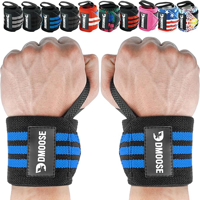 DMoose Fitness Wrist Wraps for Weightlifting - IPL Approved Premium Lifting Straps with Thumb Loops for Powerlifting, Bodybuilding & Weight Lifting, Compression Gym Wrist Support for Working Out