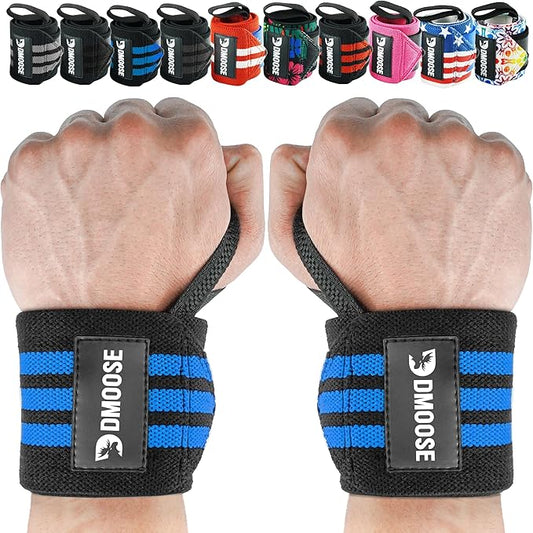 DMoose Fitness Wrist Wraps for Weightlifting - IPL Approved Premium Lifting Straps with Thumb Loops for Powerlifting, Bodybuilding & Weight Lifting, Compression Gym Wrist Support for Working Out