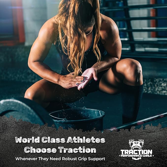 Traction Performance Colored Gym Chalk | Powder Chalk for Gymnastics, Rock Climbing, Weight Lifting & Workouts - Firm Grip Soft Chalk Lifting Powder in Vibrant Colors - Made in USA | 8 oz.