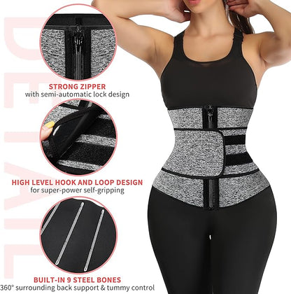 KIWI RATA Neoprene Sauna Waist Trainer Corset Sweat Belt for Women Compression Cincher Band Workout Fitness Back Support
