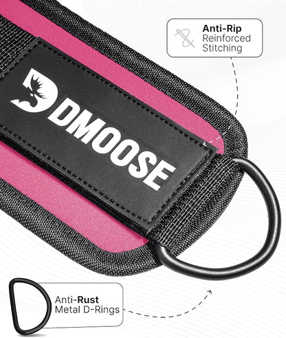 DMoose Fitness Ankle Straps for Cable Machines - One Size Fit with Premium Padding, Glute Kickback Ankle Strap for Women & Men, Cable Attachments for Gym, Booty Workouts, Leg Extension & Hip Abductors