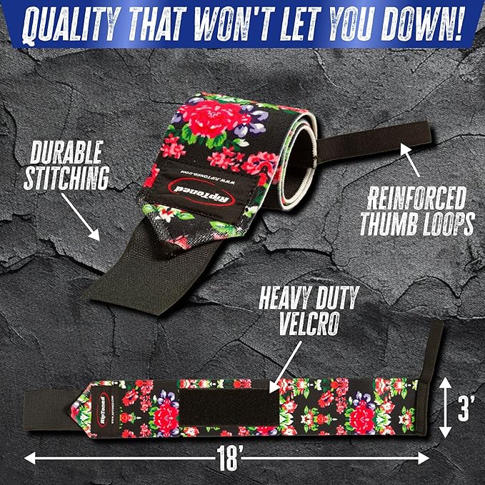 Rip Toned 18” Wrist Wraps - Wrist Straps for Weightlifting - Lift Better, Protect Wrist Pain - Adjustable, Durable, Machine Washable - Wrist Wraps for Weightlifting - USPA Endorsed for Men & Women