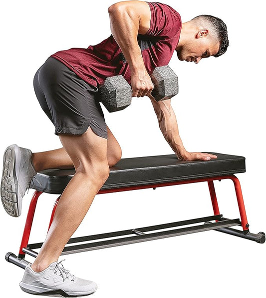 Sunny Health & Fitness Flat Weight Bench Optional Dumbbell Rack for Strength Training, Full Body Workout, Exercise, Home Gym