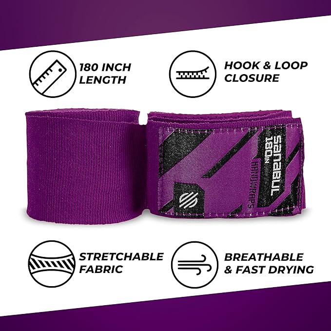 Sanabul Elastic 180 inch Boxing Hand Wraps for Boxing Gloves Muay Thai Kickboxing MMA Wraps for Men & Women