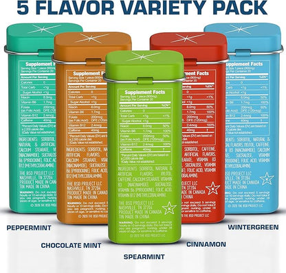 Viter Energy 40mg Caffeine Mints, Sugar Free, B Vitamins, Vegan, Energy & Focus Nootropic Supplement (Variety Flavors, 20pcs, 5 Pack, 100pcs Total)