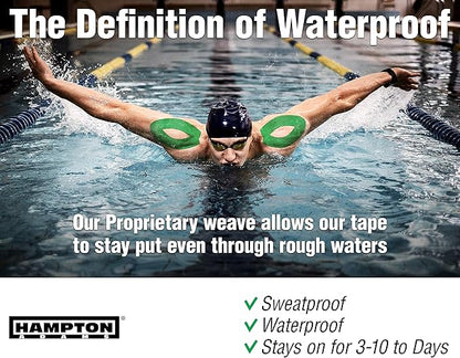 Hampton Adams | As Seen on Shark Tank | Elastic Kinesiology Tape (2-Pack) | Uncut Athletic Tape Supports & Protects Muscles Knees Shoulders & Plantar Fasciitis | Waterproof Hypoallergenic (Green)