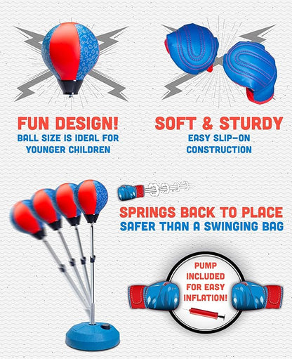 TechTools Punching Bag for Kids, Reflex Boxing Set With Stand - Includes Boxing Gloves, Height Adjustable - Gifts Idea for Boys and Girls Ages 3-8 Years Old