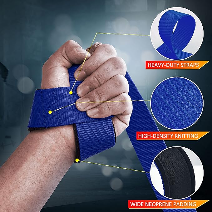 ihuan Wrist Straps for Weight Lifting - Lifting Straps for Weightlifting | Gym Wrist Wraps with Extra Hand Grips Support for Strength Training | Bodybuilding | Deadlifting