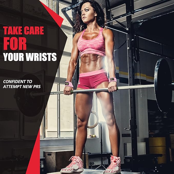 ihuan Wrist Straps for Weight Lifting - Lifting Straps for Weightlifting | Gym Wrist Wraps with Extra Hand Grips Support for Strength Training | Bodybuilding | Deadlifting