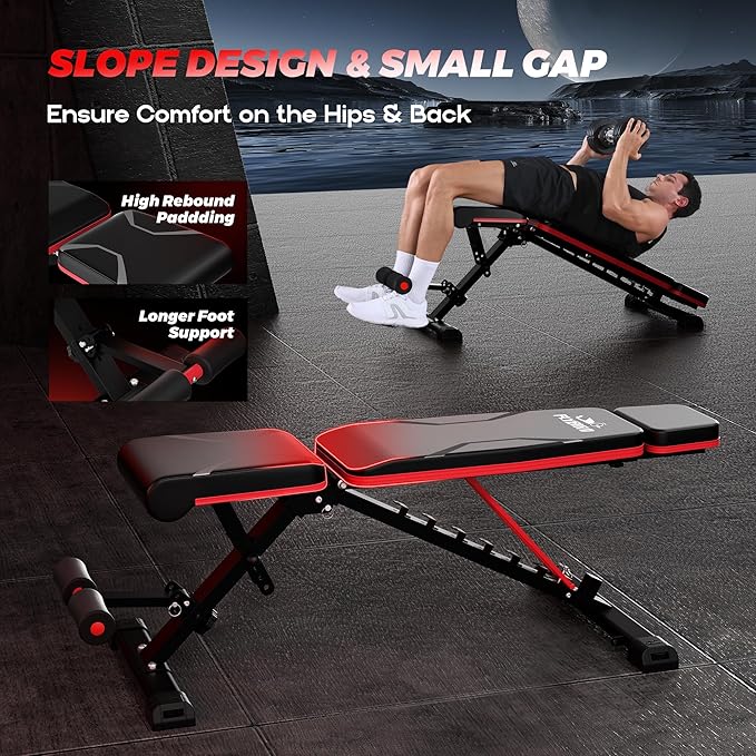 FLYBIRD Adjustable Weight Bench with Headrest 6'5'', 750LBS 750LBS Weight -FBHR24
