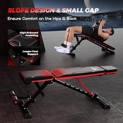 FLYBIRD Adjustable Weight Bench with Headrest 6'5'', 750LBS 750LBS Weight -FBHR24