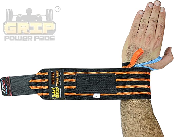 Grip Power Pads Wrist Wraps 2 Wraps for Weight Lifting Wrist Support Cotton Wraps Gym Bandage Straps for Men & Women Premium Quality & PRO Rubber