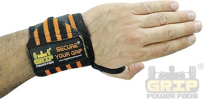 Grip Power Pads Wrist Wraps 2 Wraps for Weight Lifting Wrist Support Cotton Wraps Gym Bandage Straps for Men & Women Premium Quality & PRO Rubber