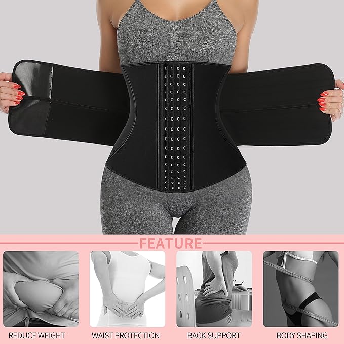KIWI RATA Neoprene Sauna Waist Trainer Corset Sweat Belt for Women Compression Cincher Band Workout Fitness Back Support