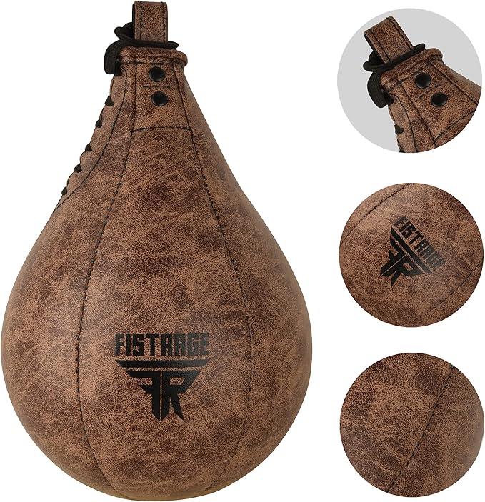 Speed Ball Boxing Bag Leather MMA Muay Thai Training Punching Dodge Striking Kit with Free Hanging Swivel Workout Speedball Kicking Platform Equipment (Black)