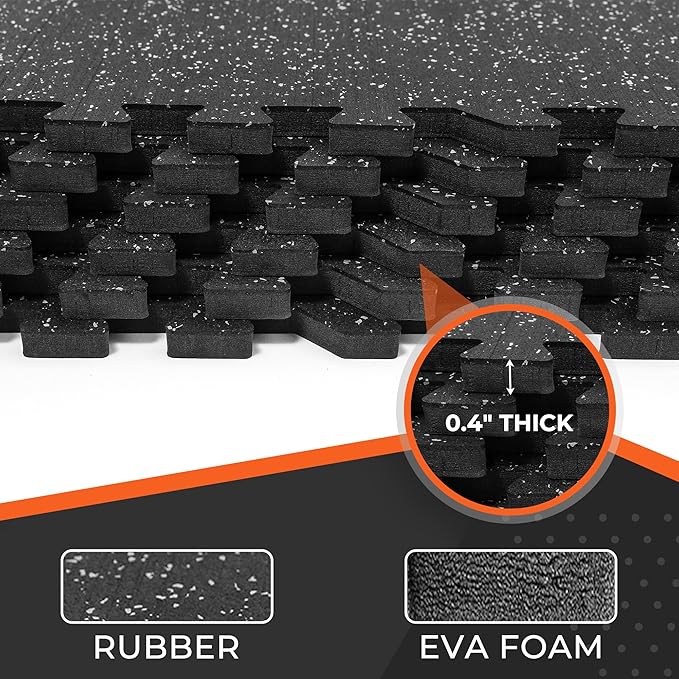 SUPERJARE 0.4 Inch Gym Flooring for Home Gym 6 Tiles 24" x 24" Workout (24 sqft)