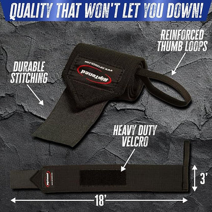 Rip Toned 18” Wrist Wraps - Wrist Straps for Weightlifting - Lift Better, Protect Wrist Pain - Adjustable, Durable, Machine Washable - Wrist Wraps for Weightlifting - USPA Endorsed for Men & Women