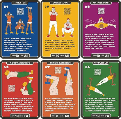 Dumbbell Exercise Cards. Dumbbell Workout Playing Card Game. Video Instructions Included. Perfect for Training with Adjustable Dumbbell Free Weight Sets and Home Gym Fitness. (2019 Mega Pack)