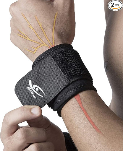 HiRui 2 PACK Wrist Compression Strap and Wrist Brace Sport Wrist Support for Fitness, Weightlifting, Tendonitis, Carpal Tunnel Arthritis, Pain Relief-Wear Anywhere-Unisex,Adjustable