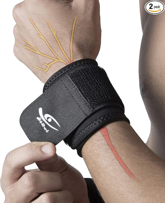 HiRui 2 PACK Wrist Compression Strap and Wrist Brace Sport Wrist Support for Fitness, Weightlifting, Tendonitis, Carpal Tunnel Arthritis, Pain Relief-Wear Anywhere-Unisex,Adjustable