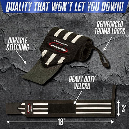 Rip Toned 18” Wrist Wraps - Wrist Straps for Weightlifting - Lift Better, Protect Wrist Pain - Adjustable, Durable, Machine Washable - Wrist Wraps for Weightlifting - USPA Endorsed for Men & Women