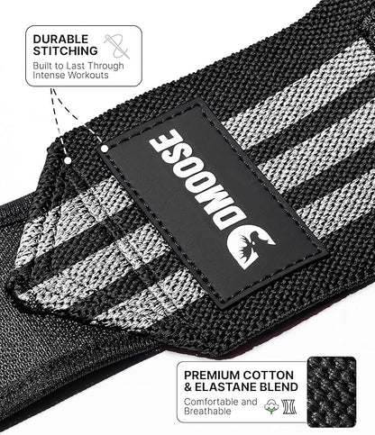 DMoose Fitness Wrist Wraps for Weightlifting - IPL Approved Premium Lifting Straps with Thumb Loops for Powerlifting, Bodybuilding & Weight Lifting, Compression Gym Wrist Support for Working Out