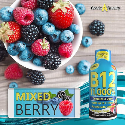 Vitamin Energy Shots, Mixed Berry Flavor, Up to 7+ Hours of Energy, 1.93 Fl Oz, 48 Count