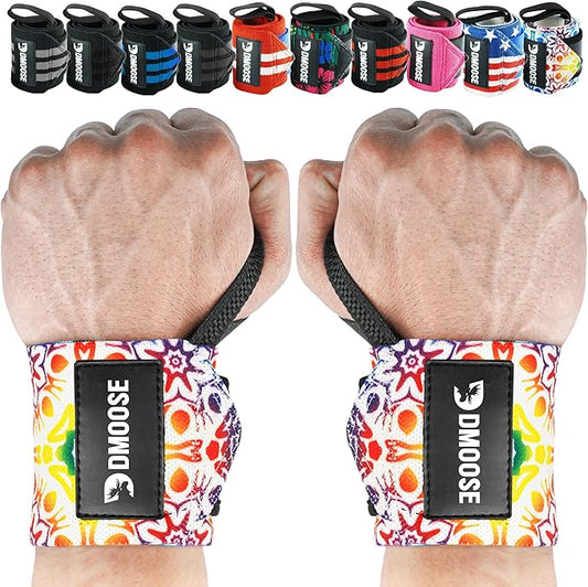 DMoose Fitness Wrist Wraps for Weightlifting - IPL Approved Premium Lifting Straps with Thumb Loops for Powerlifting, Bodybuilding & Weight Lifting, Compression Gym Wrist Support for Working Out