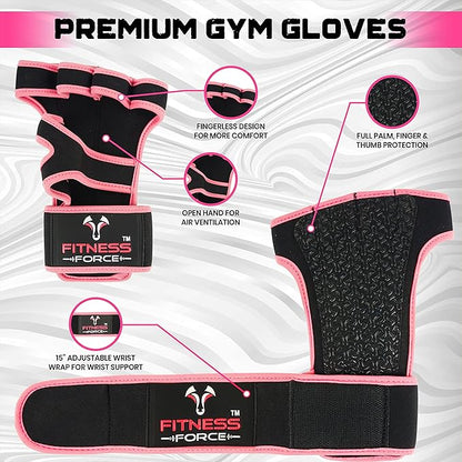 FITNESS FORCE Ventilated Gym Gloves for Men with Built-in Wrist Support for Workouts Weightlifting Gloves Workout Gloves for Women Exercise Fitness Gloves Perfect for Powerlifting, Cross Training