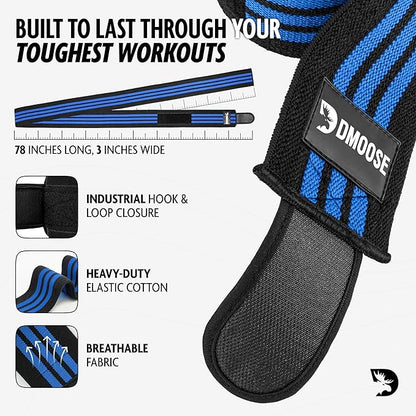 USPA Approved 78” Knee Wraps for Weightlifting Men & Women (Pair) - Premium Cotton Straps for Joint Stability & Pain Relief - Adjustable Fit Gym Knee Wrap Support for Powerlifting, Leg Press & Squats