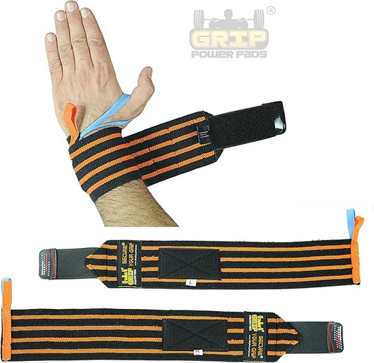 Grip Power Pads Wrist Wraps 2 Wraps for Weight Lifting Wrist Support Cotton Wraps Gym Bandage Straps for Men & Women Premium Quality & PRO Rubber