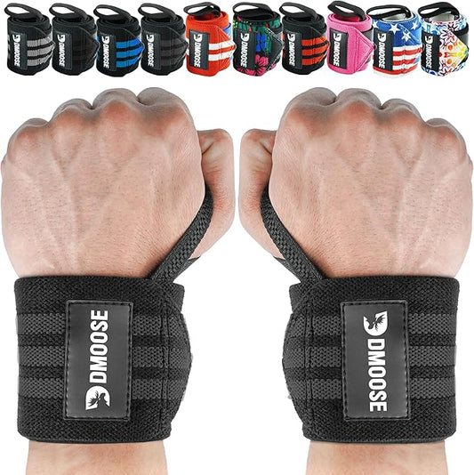 DMoose Fitness Wrist Wraps for Weightlifting - IPL Approved Premium Lifting Straps with Thumb Loops for Powerlifting, Bodybuilding & Weight Lifting, Compression Gym Wrist Support for Working Out