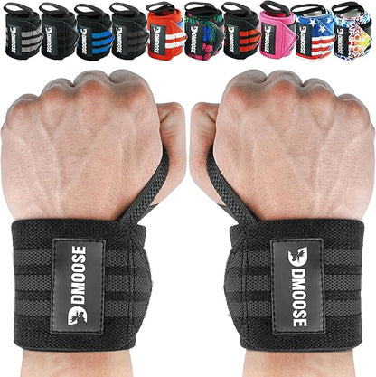 DMoose Fitness Wrist Wraps for Weightlifting - IPL Approved Premium Lifting Straps with Thumb Loops for Powerlifting, Bodybuilding & Weight Lifting, Compression Gym Wrist Support for Working Out