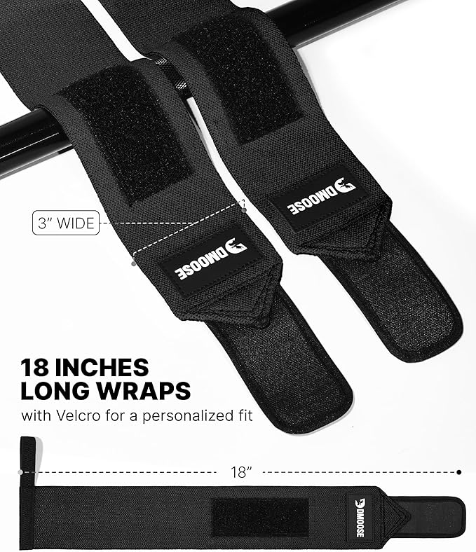 DMoose Fitness Wrist Wraps for Weightlifting - IPL Approved Premium Lifting Straps with Thumb Loops for Powerlifting, Bodybuilding & Weight Lifting, Compression Gym Wrist Support for Working Out